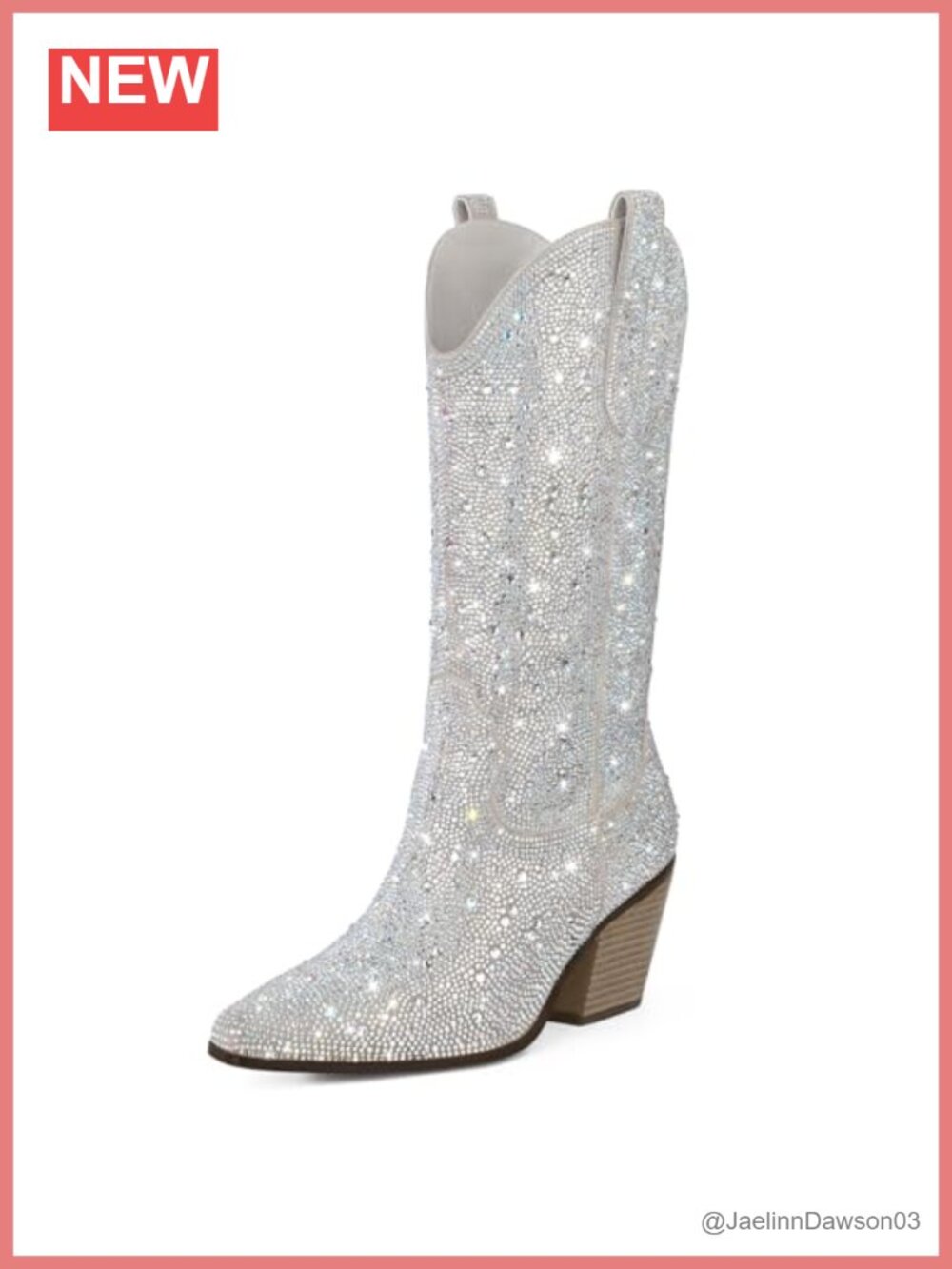 Rhinestone Mid Calf Western Boots Sparkly Block Heel Cowgirl Party